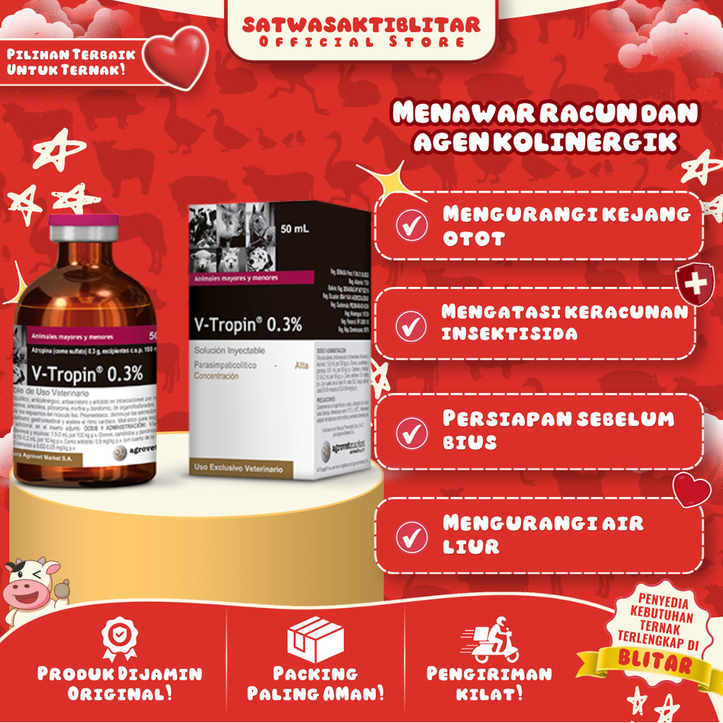V TROPIN 0.3% (ATROPIN INJEKSI UNTUK HEWAN) 50 ML - Hewan Sapi