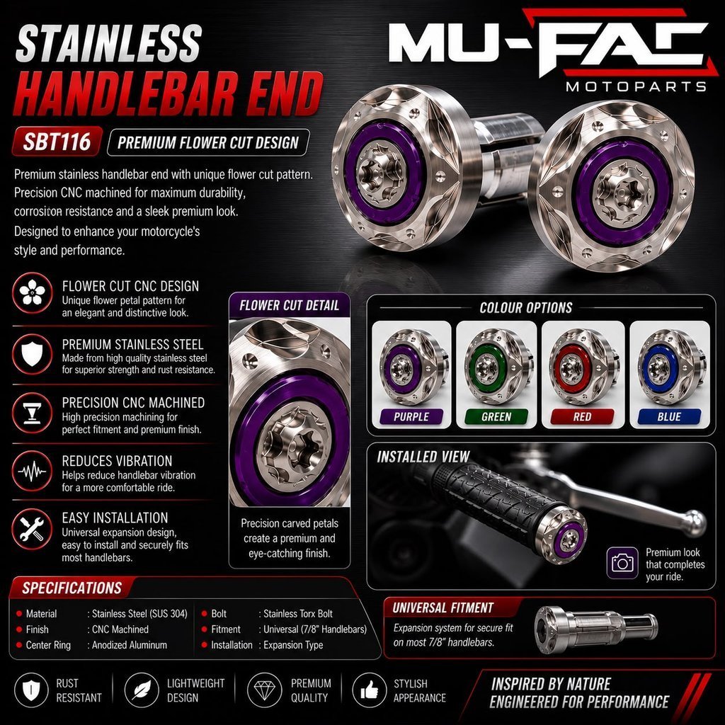 MUFAC Jalu stang Motor Stainless Handlebar End SBT116 BSM FJL.variasi