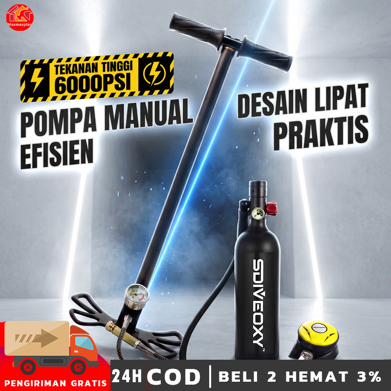 Pompa PCP 30MPA 6000PSI Kaki Lipat Kupu Hitam Meteran Besar Kokoh Tabung Senapan