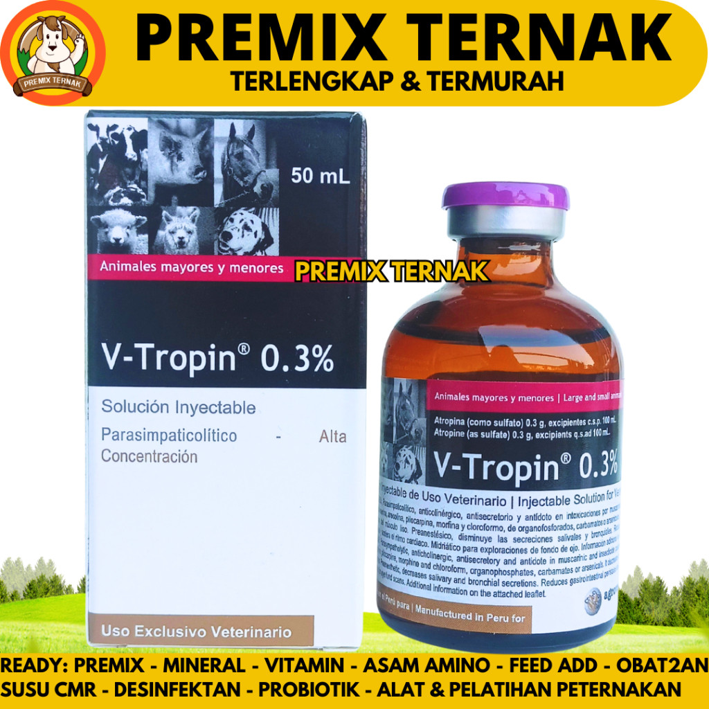V TROPIN 50ML AGROVET - Obat Hewan Atropin Antidota Ternak Sapi Kuda Kambing Anjing Kucing Vtropin  