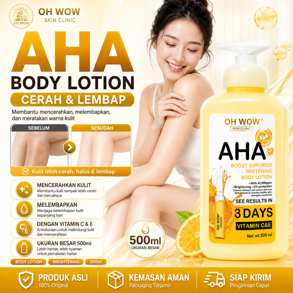 OH WOW Whitening body lotion pemutih Badan Permanen Bleaching Lotion Tubuh 500ml 100% Orisinal pemutih kulit cepat Lotion Tubuh Yang Mencerahkan Aroma Yang Tahan Lama Lotion Tubuh Parfum