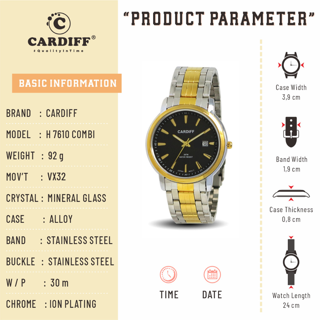 CARDIFF Analog H 7610Jam Tangan Pria Water Resist | D24