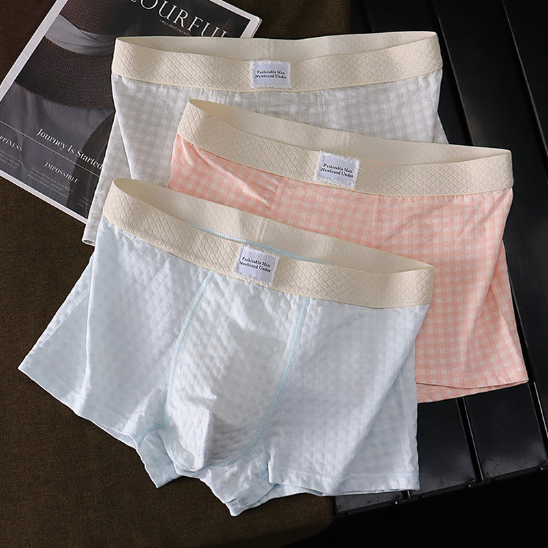 Celana dalam pria motif kotak-kotak, bernapas, serbaguna, longgar, celana boxer kasual.