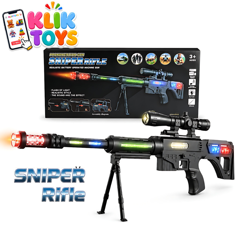 KLIK TOYS SNIPER GUN Mainan Tembakan Elektrik LED Suara Getar Untuk Bermain Peran Anak