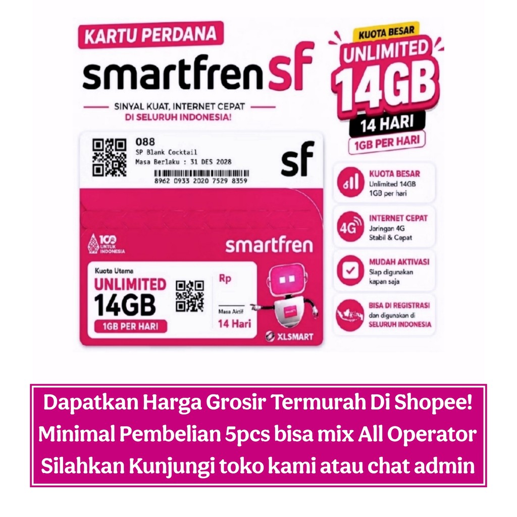 #F2 Perdana Smartfren SEGEL, Kosongan / Kuota 3GB / Unlimited 14GB Kartu Prabayar 4g/5g