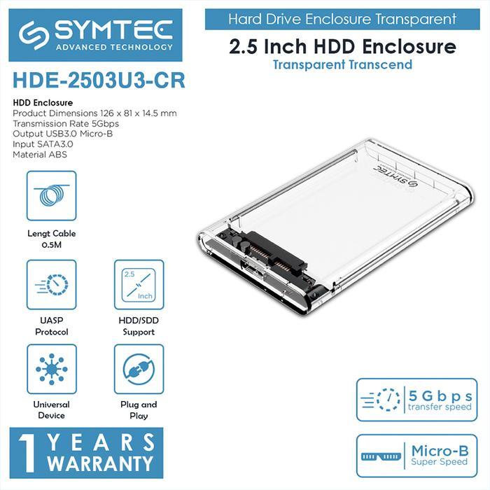 SYMTEC 2.5" USB 3.0 HDD SSD Enclosure Casing Transparent - HDE-2503U3 - HDD SDD SATA Casing