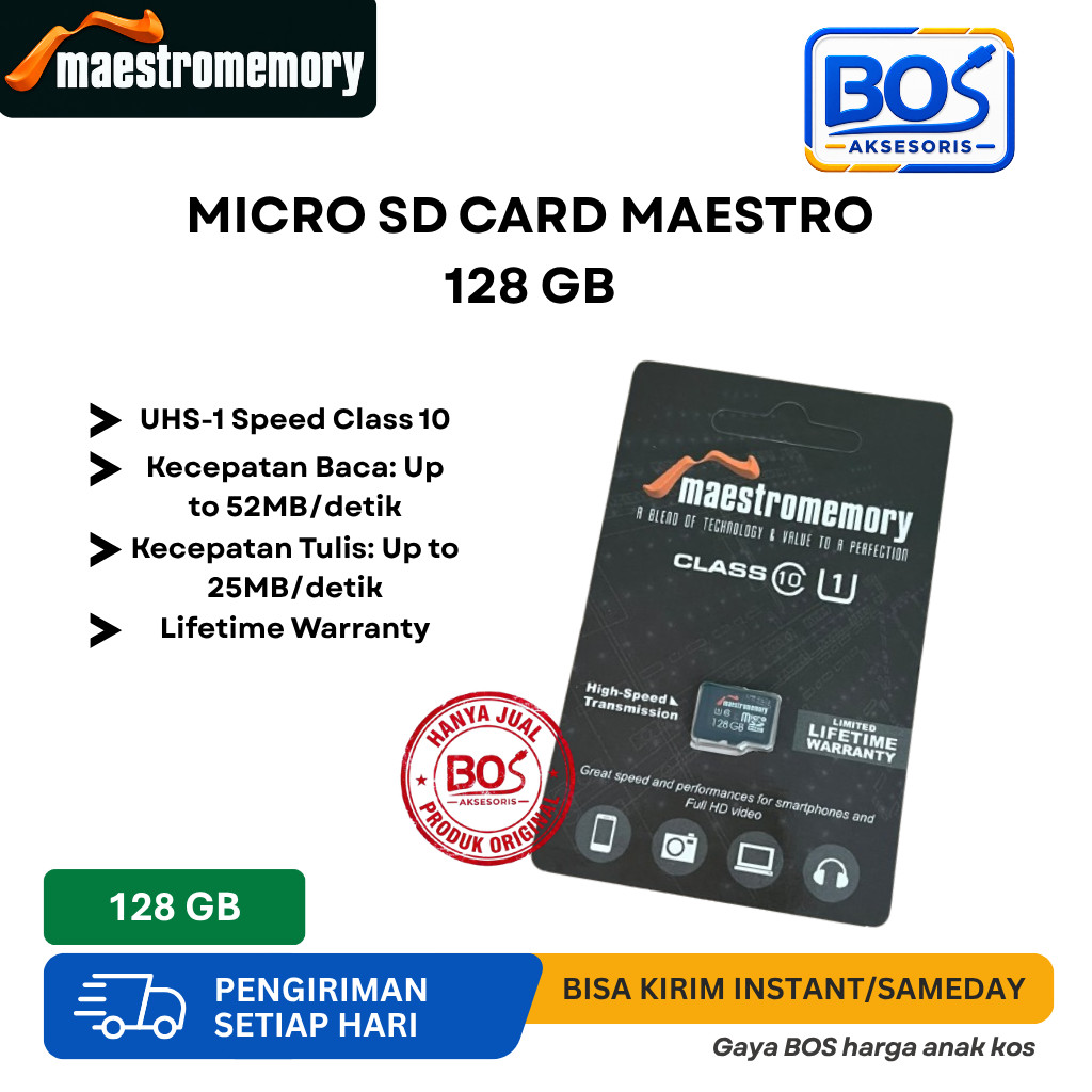 BOS AKSESORIS - Micro SD Card 8GB / 16GB / 32GB / 64GB/ 128GB Class 10 Maestro