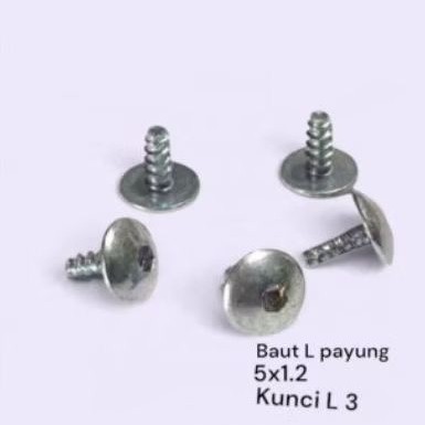 (paket isi 15 biji) Baut L Payung M5x12 Baut Cacing Kasar Payung 5x12 Kunci L3
