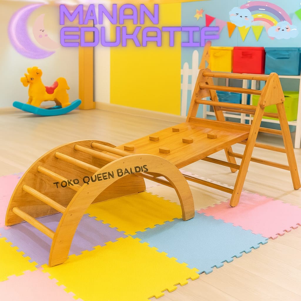 Playground Anak Indoor Set Tangga Prosotan Lipat Pickler Parklon Baby Seluncuran Kayu ukuran 100x50
