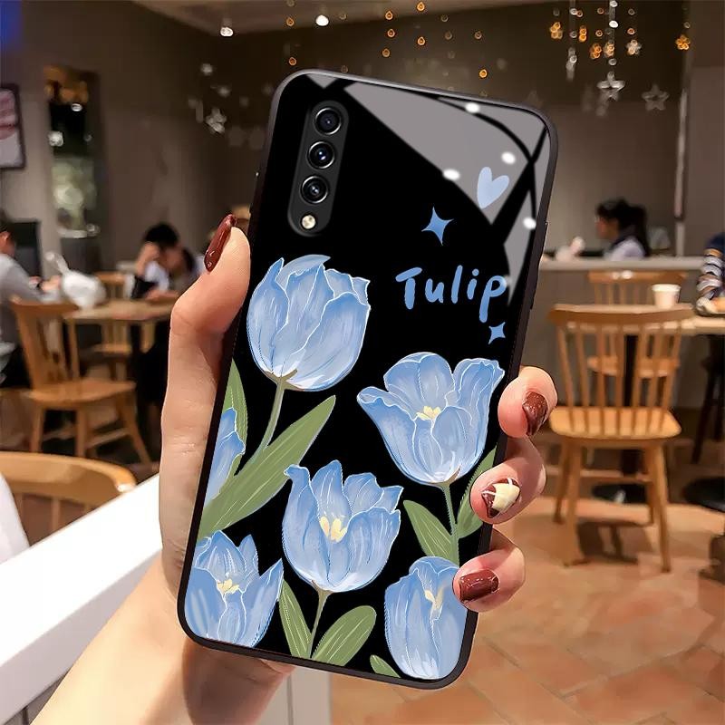 Casing For Samsung A54 5G A50 A50s A51 4G A52 A52s A53 A7 2018 Case Glass Kaca Slikon Back Flower Fl