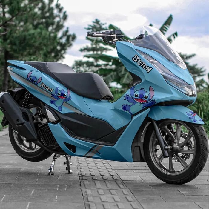 Decal PCX Full Body Decal Motor PCX Dekal Stiker Full Blok PCX 160 PCX 150 Stitchi Motorcycle - biru
