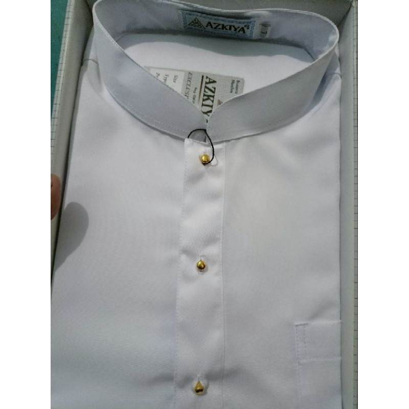 Baju koko Azkiya pria taqwa putih polos model malaysia