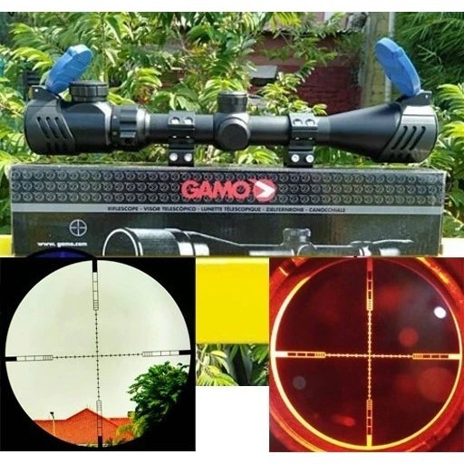 KlikSport NEW Teleskop Teropong Angin Bushnell BSA Gamo Reticle HK 3-9x40 RGB Tutup Flip Biru,Tahan 
