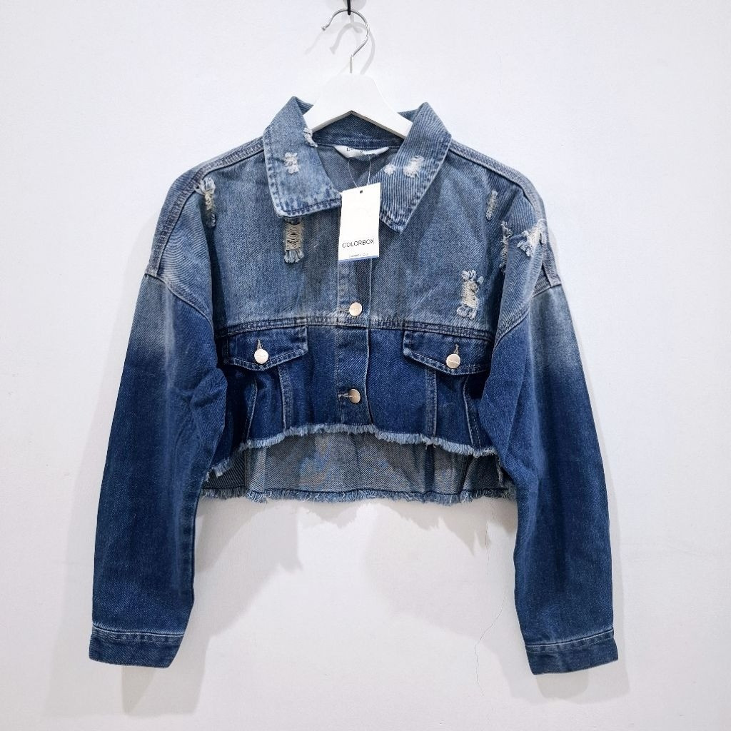 COLORBOX OVERSIZE RIPPED CROP  DENIM JAKET JEANS WANITA
