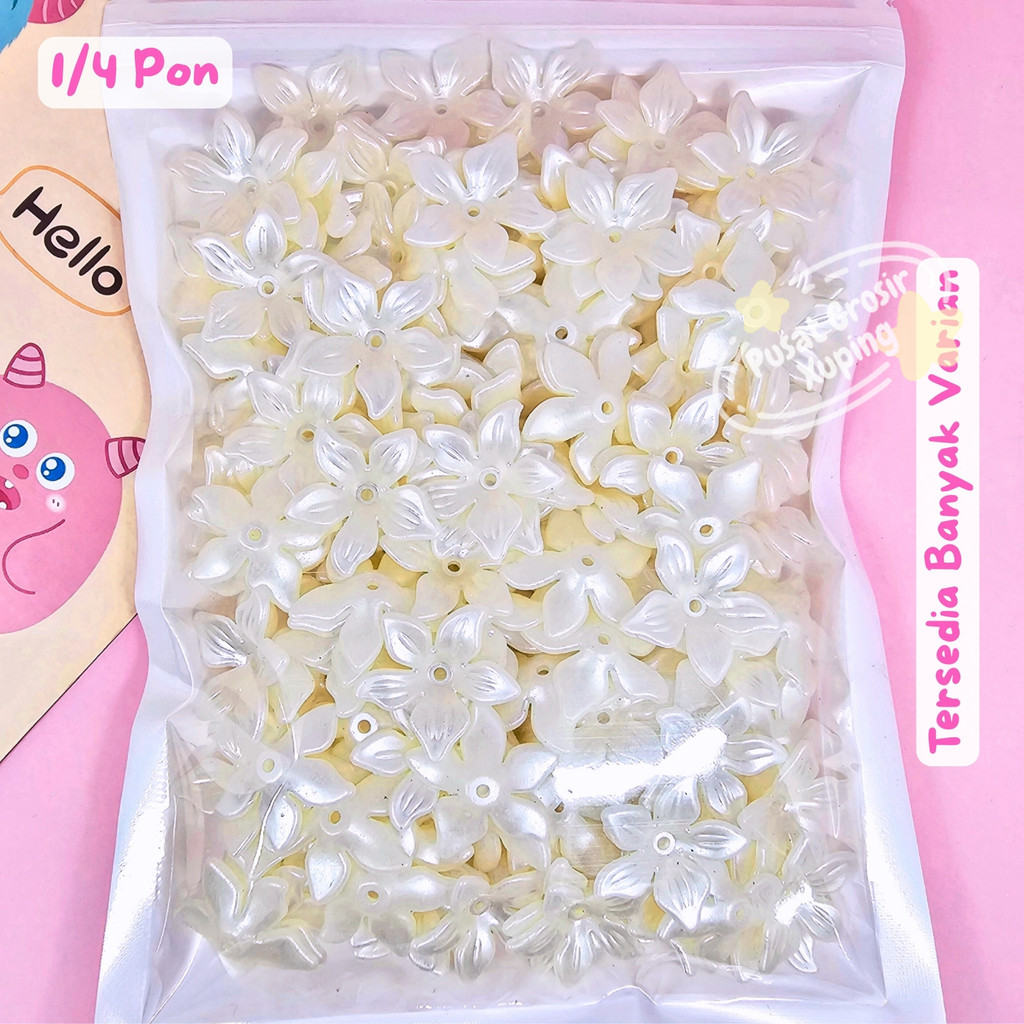 (1/4 PON) Manik Manik Kelopak Bunga Mutiara Akrilik DIY Beads - BH173