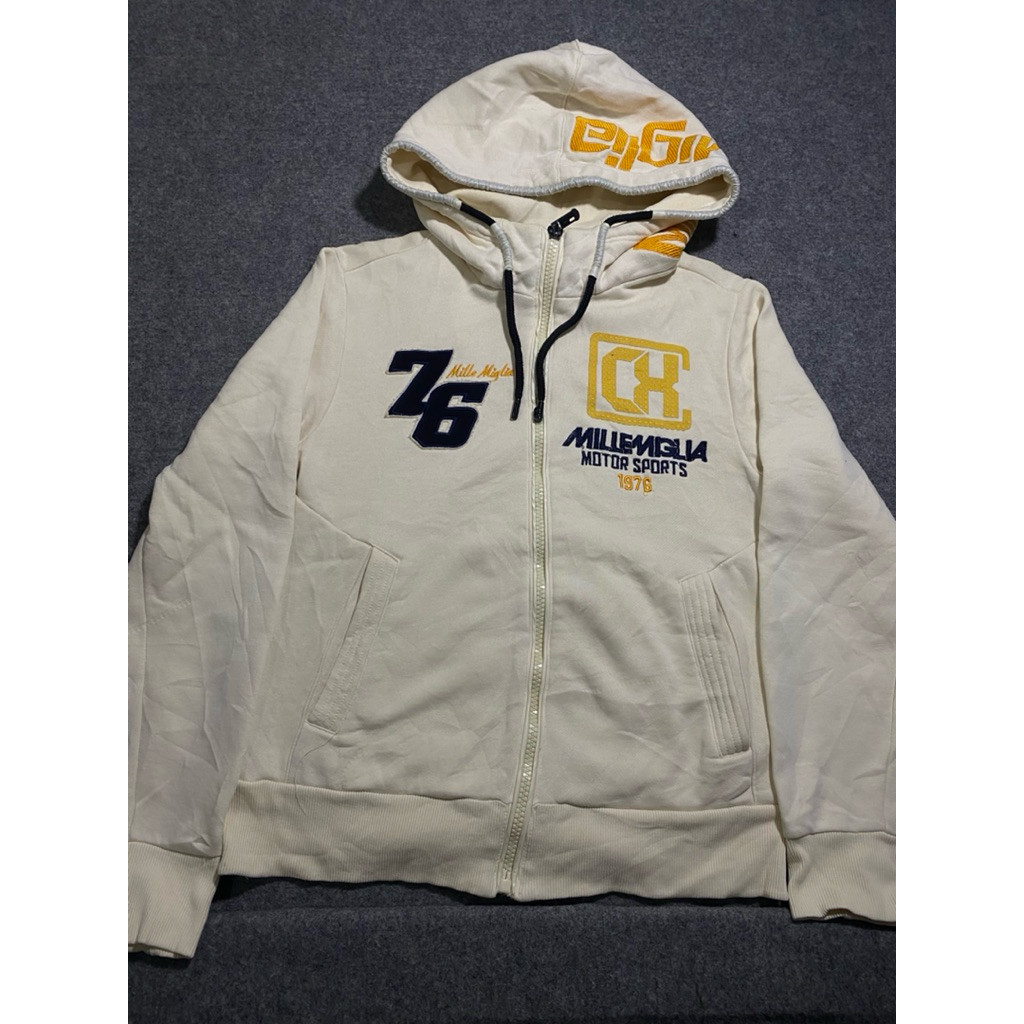 HOODIE RACING FULL BORDIR TEBAL CAKEPP COAX CREAM SIZE M