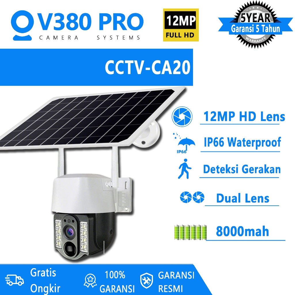 Netcom Store V380 Pro 4G WIFI Kamera CCTV Luar Ruangan 5MP HD Tenaga Surya Nirkabel PIR Baterai Daya