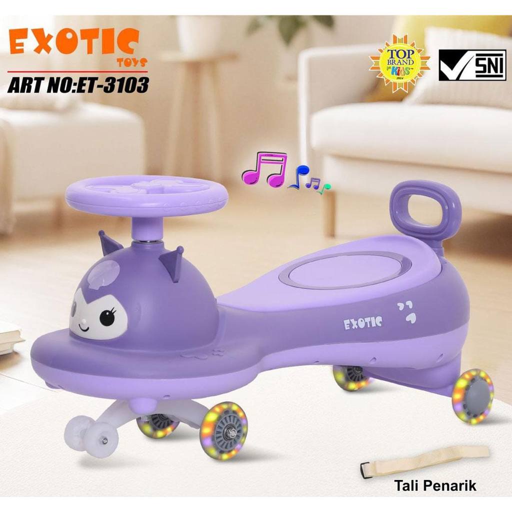 Mainan Anak Kuromi Swing Car EXOTIC  Rde On ET-3103 Kuromi  Music & Light -- GowesLaju