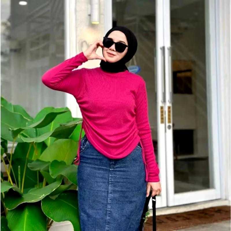 VALEN BLOUSE RIB SERUT - ATASAN KAOS RIB KNIT SERUT WANITA MODEL TERBARU