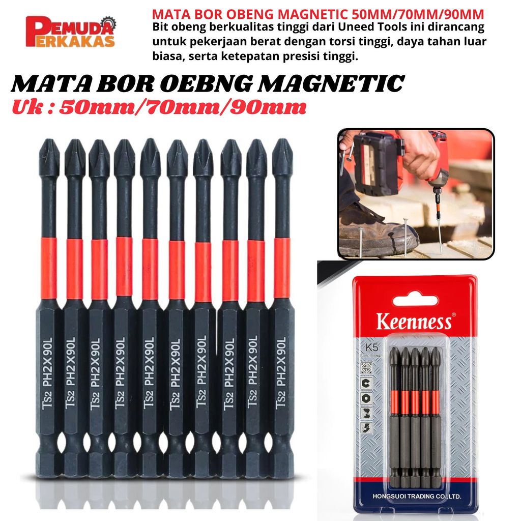 Keenness Mata bor Obeng Magnetik Set kepala mata obeng set Baja 1/4 Inci Bit 65mm