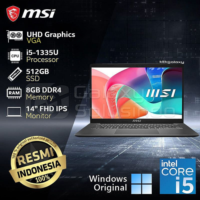 MSI MODERN 14 F13MG 062ID - Intel Core I5 1335U 512GB SSD 8GB RAM INTEL UHD Graphics  - Platinum Gre