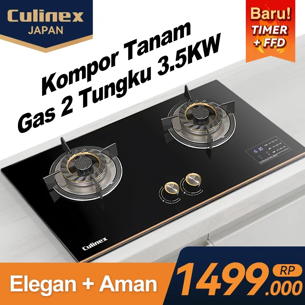 [2025 Baru] Culinex Kompor Tanam Gas 2 Tungku/3 Tungku Premium 3700W | Kaca Tempered + Brass Burner 