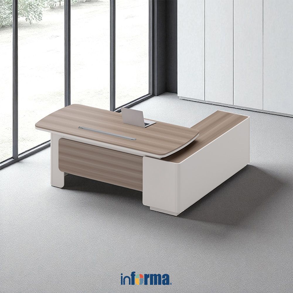 Informa Monthana-2 Meja Kantor Sisi Kiri - Cokelat Office Desk Letter L Meja Kerja Sudut Kiri Furnit