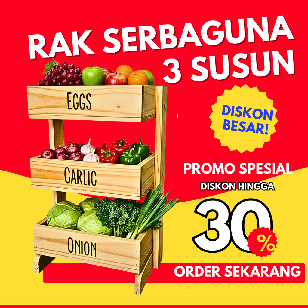 RAK BUMBU SAYUR 3 SUSUN BAHAN KAYU JATI BELANDA