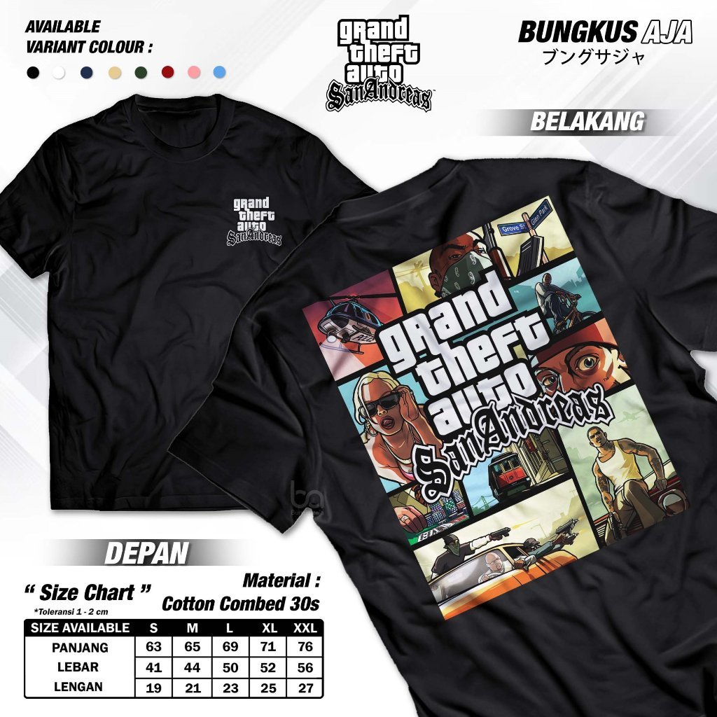 Kaos GTA Grand Theft Auto San Andreas Tshirt Game Gaming Gamers