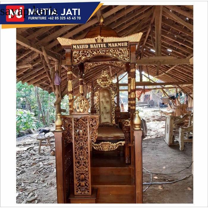 MIMBAR MASJID KURSI RAJA KUBAH JATI MIMBAR KHOTBAH KAYU JATI MESJID - Belum Warna SY22