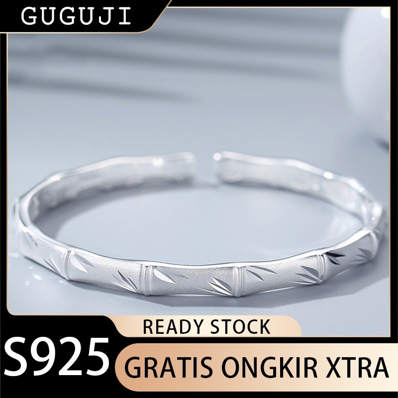 GUGUJI Gelang Wanita Matte Perak 925 Simpul Bambu Metode Kuno Warisan Gelang Perak Terbuka Sederhana