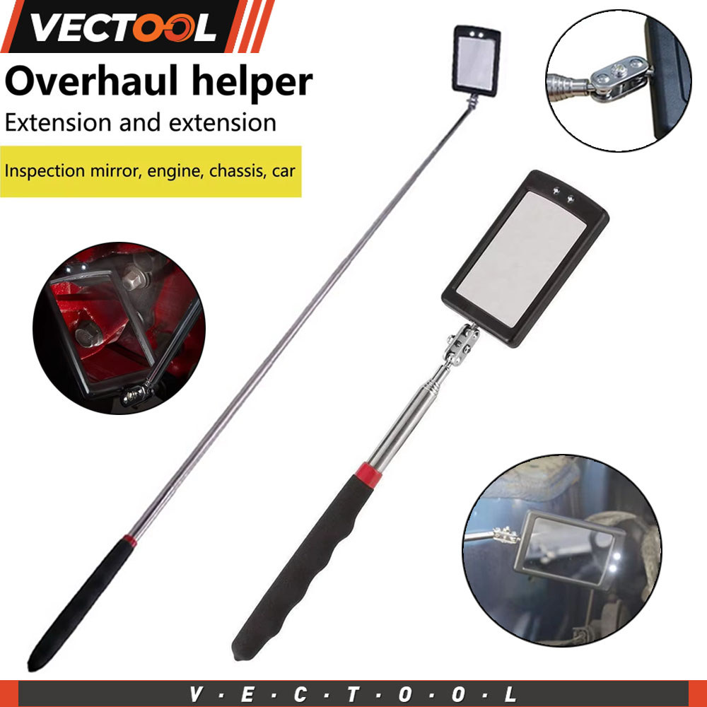 Cermin Inspeksi Lampu LED dengan Rotasi 360 Derajat, Tongkat Teleskopik, Cermin Persegi Panjang Lipa