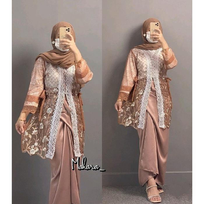Debatik - Oneset lilia garden setelan outer kebaya brukat premium set inner bawahan polosan maxmara 