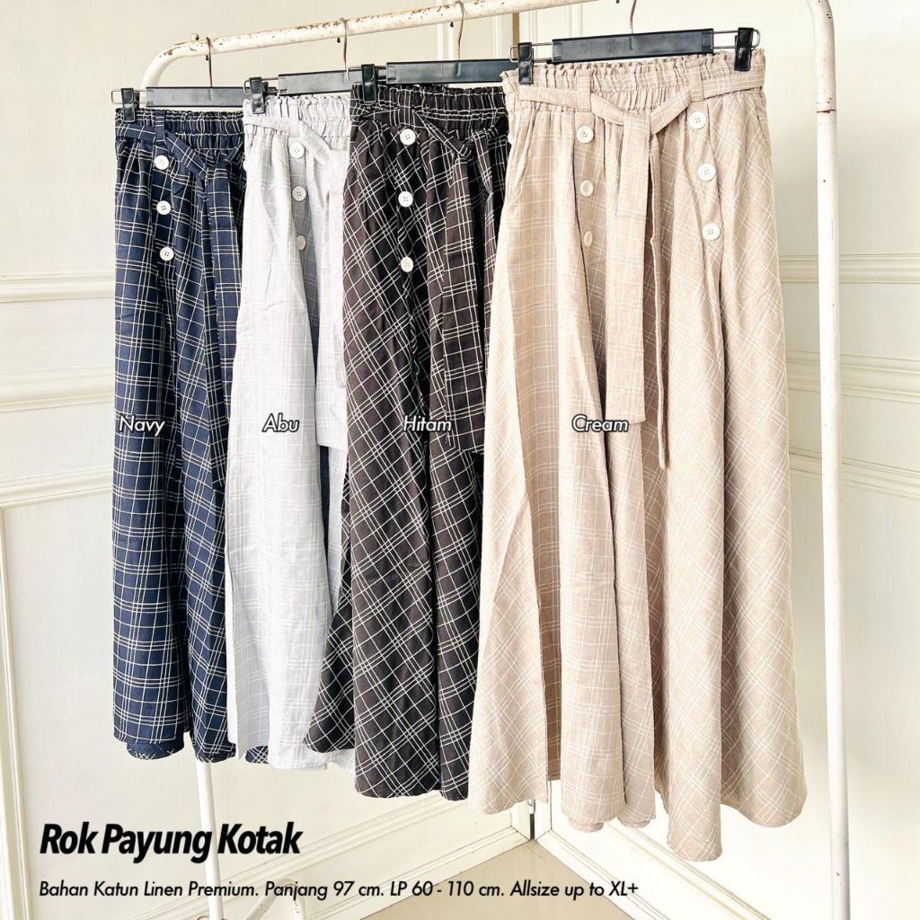 ROK LEBAR KATUN LINEN / ROK LINEN MOTIF SQUARE / ROK PAYUNG