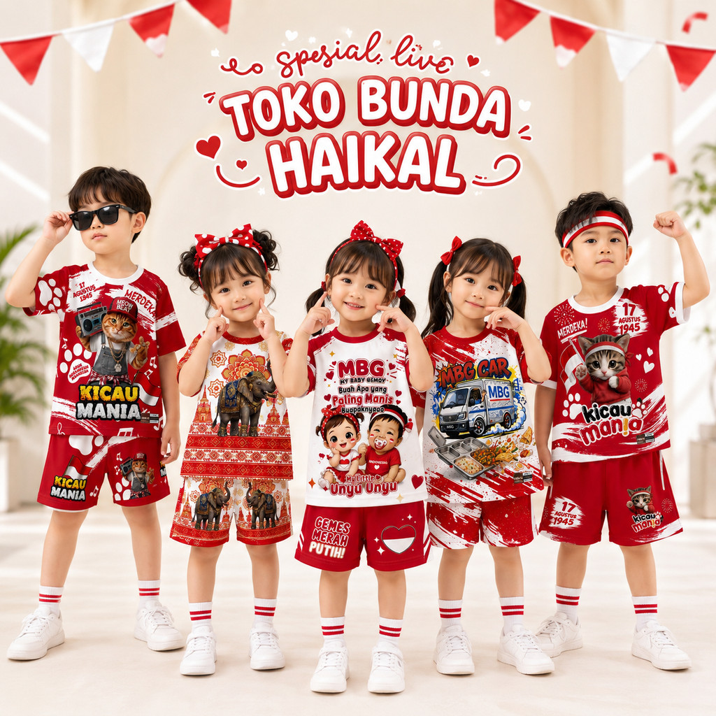 TOKO BUNDA HAIKAL - Spesial Live Setelan Baju  ANAK AGUSTUSAN Unisex | Baju Anak KEMERDEKAAN KICAU M