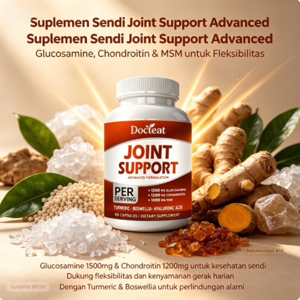 Docteat Joint Support 60 Kapsul 1500mg Glucosamine 1200mg Chondroitin MSM Turmeric Boswellia Dukung 