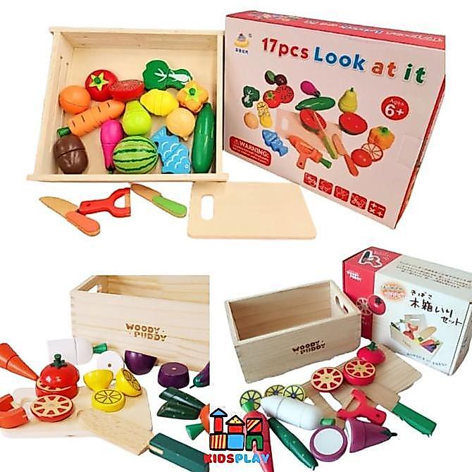 17Pcs Look At It Mainan Masak Masakan Wooden Toys Mainan Kayu Mainan Dapur Anak Perekat magnet
