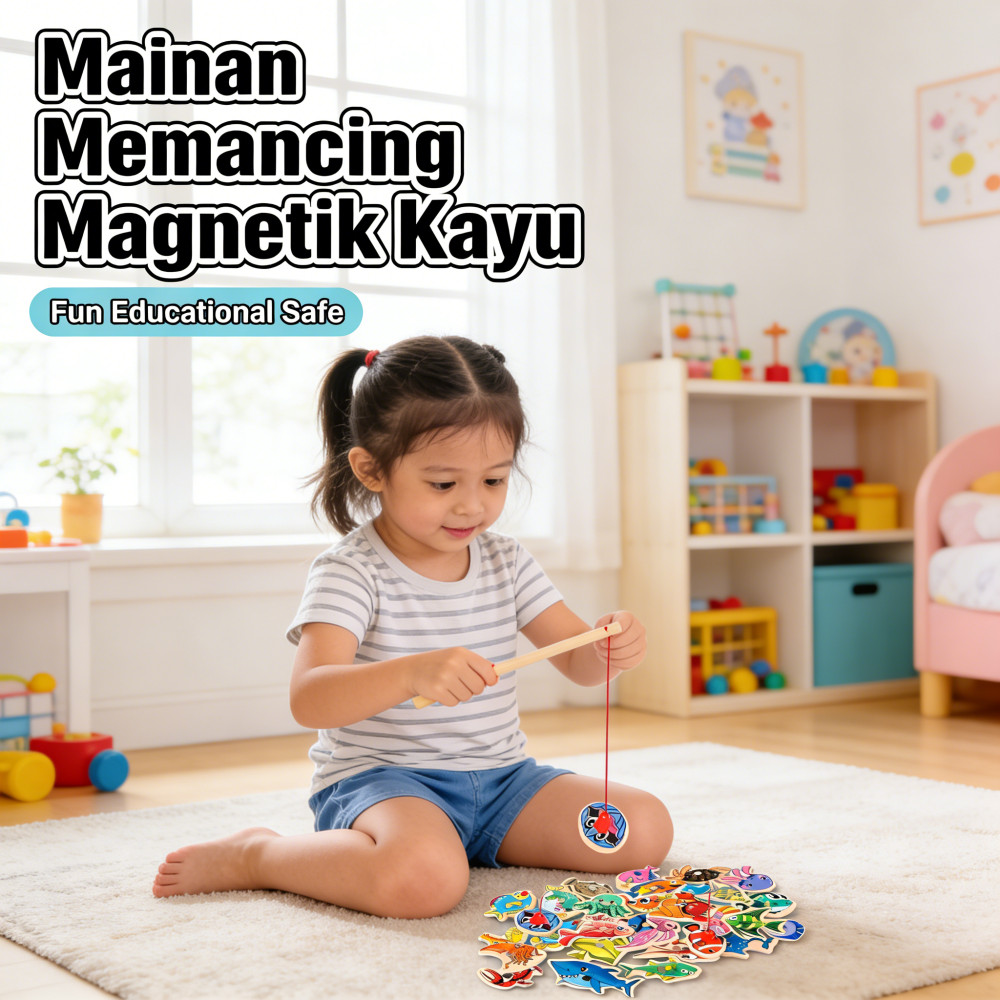 Anak 15/30 Buah Mainan Ikan Pendidikan Kayu Magnetik Kartun