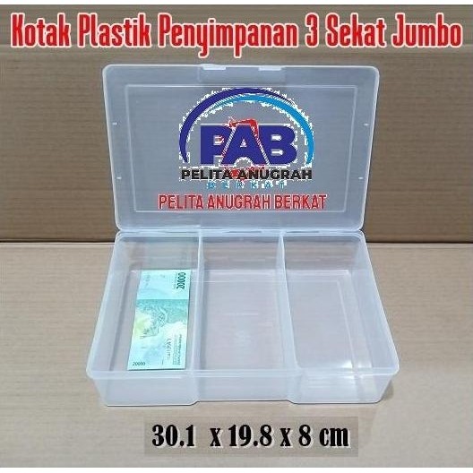 Kotak Plastik Penyimpanan 3 Sekat Jumbo Uang Kertas Giro Cek Kas Kecil