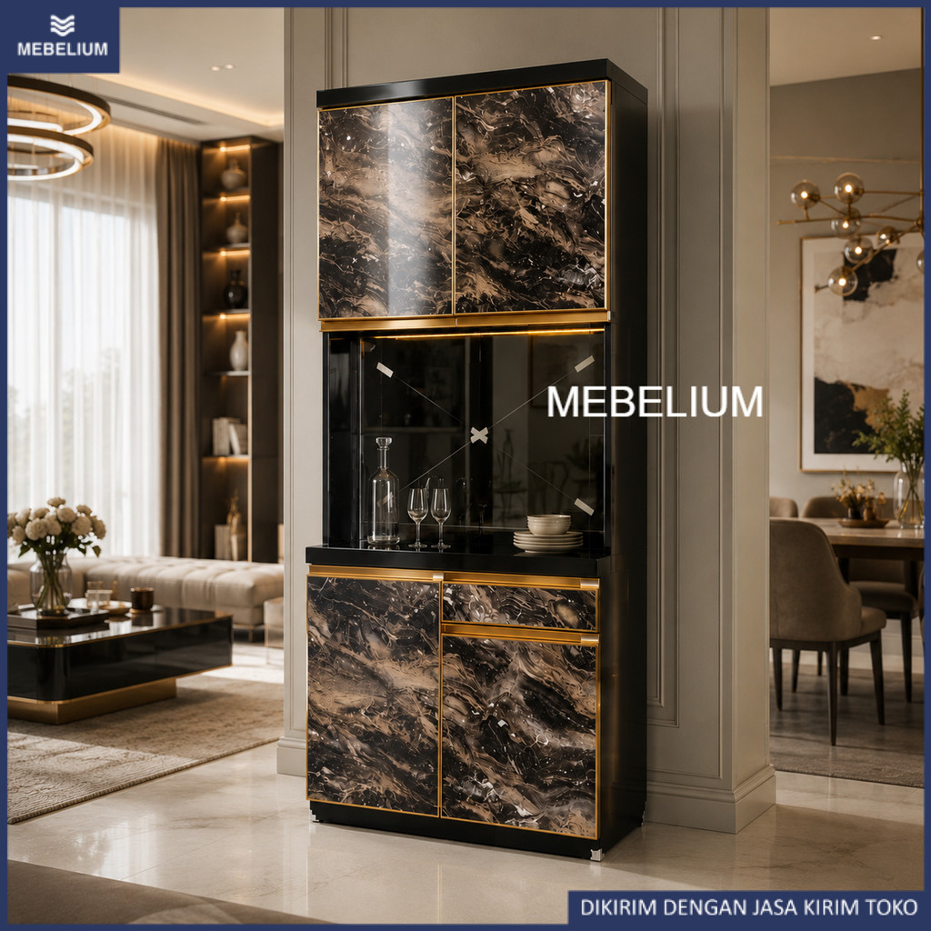 [Custom Made] Lemari Dapur HPL 2 Pintu Motif Premium Bahan Blok Kayu Melamine / Kabinet Rak Dapur / 
