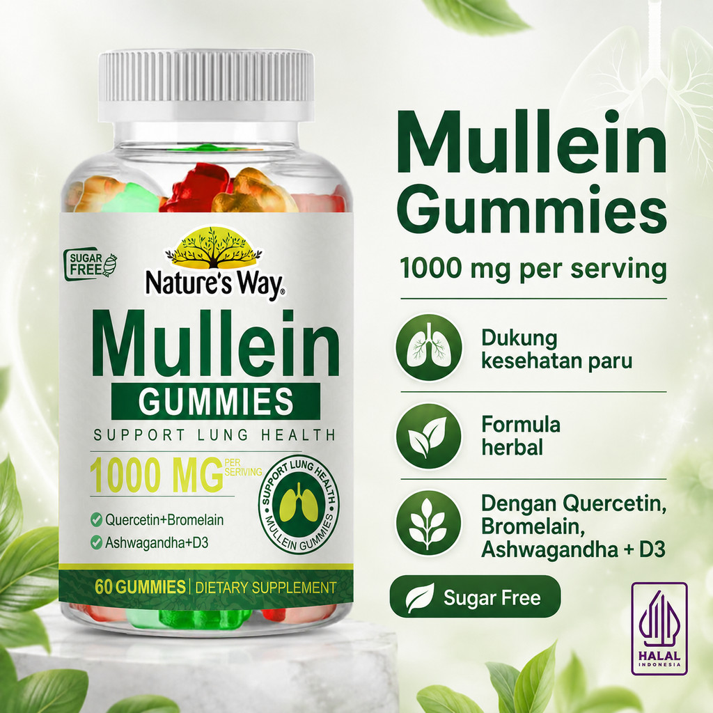Mullein Gummies 1000mg 60 Gummies / Suplemen Herbal Mullein untuk Pernapasan / Mendukung Kesehatan P