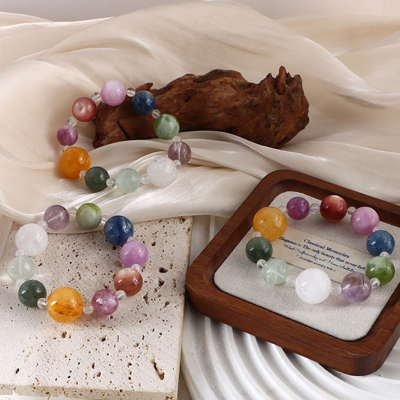 Gelang Kristal Duobao Alami Hantu Biru Kristal Moonstone Ungu Lithium Mika Cincin Ganda Gelang Manik