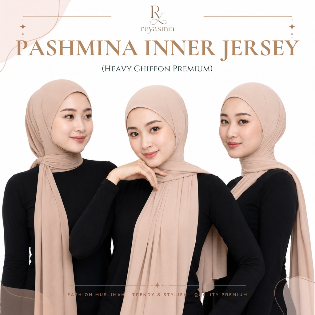 PASHMINA INNER JERSEY, PASHMINA INSTAN DENGAN INNER , PASMINA INNER 2in1 , Pashmina 2in1 Heavy Chiff