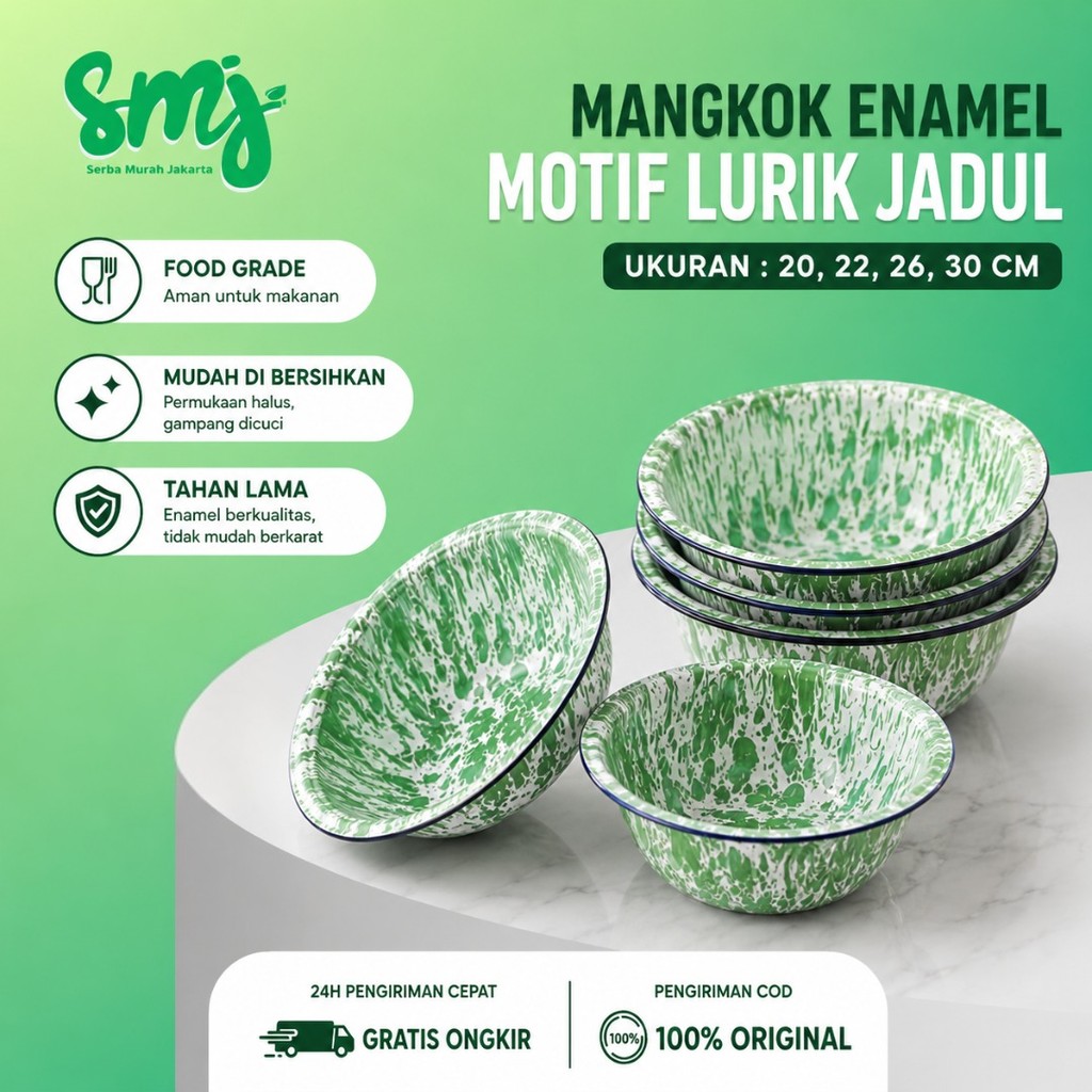 Mangkok Blirik Tinggi Seng Enamel 16cm 18cm 20cm / Waskom Blirik Enamel / Kobokan Blirik Enamel