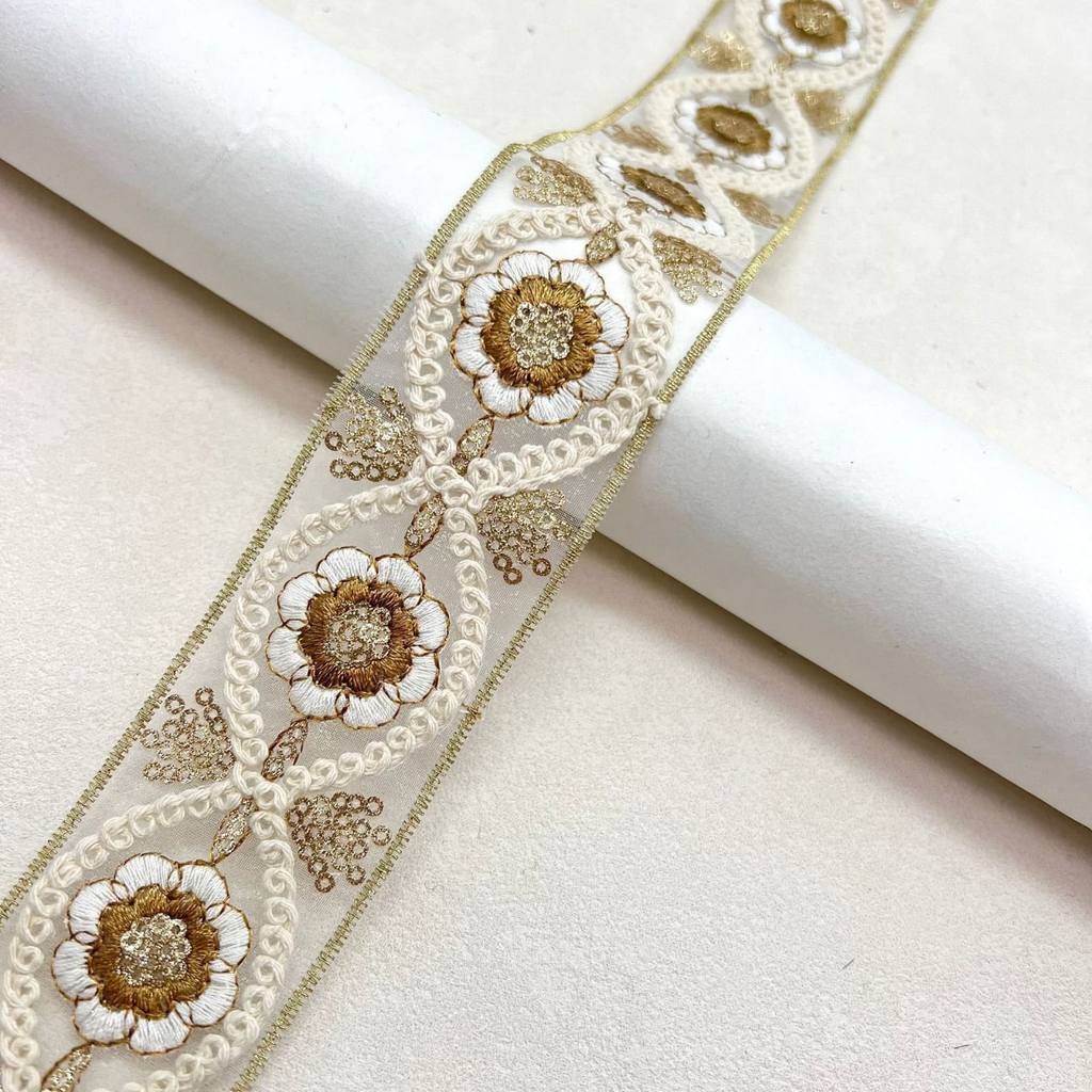 renda bordir gold per-50cm lebar renda 4.5cm
