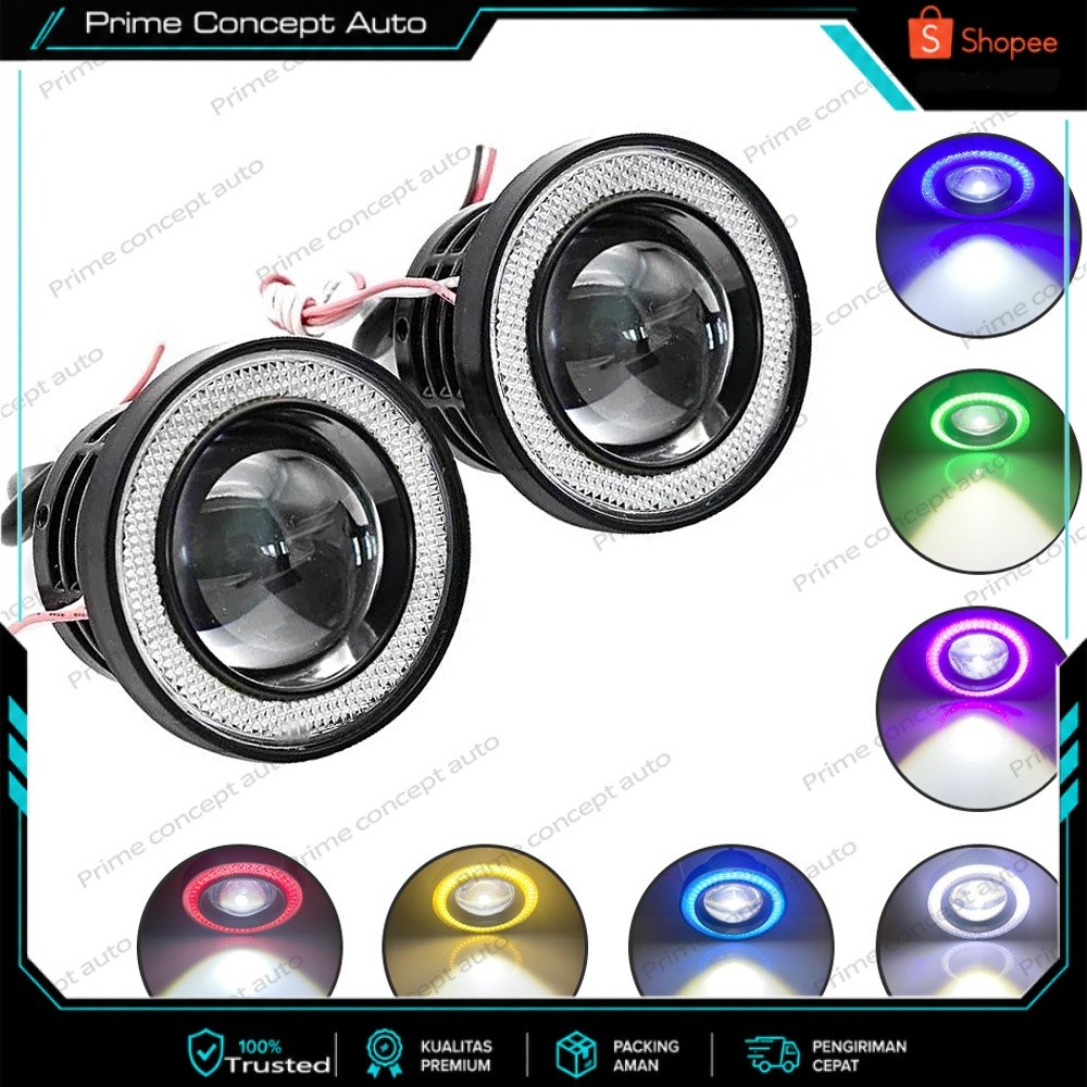 NEW  Sepasang Lampu Led Foglamp Angel Eyes 89MM Mobil Avanza Xenia Calya Sigra Agya Ayla Vios