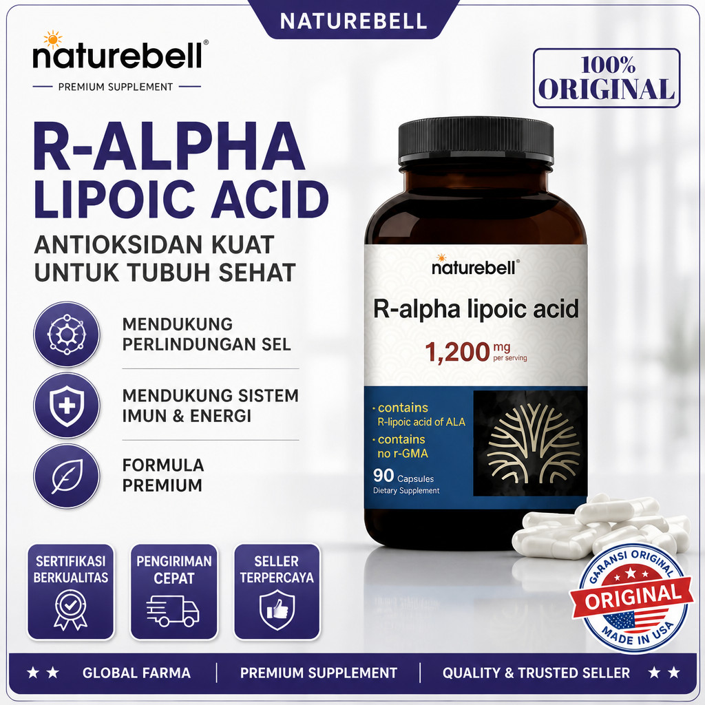 ORIGINAL NatureBell R-Alpha Lipoic Acid, 1,200mg, 90 Veggie Capsules 1.200mg R Alpha Lipoic Acid NON