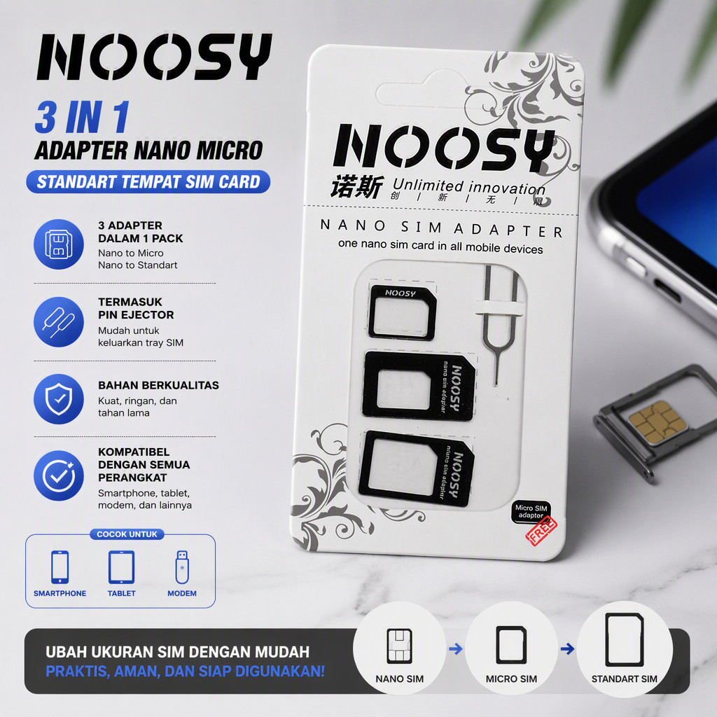 NOOSY 3 in 1 Nano Micro Standart Tempat SIM Card Adapter Tray Holder