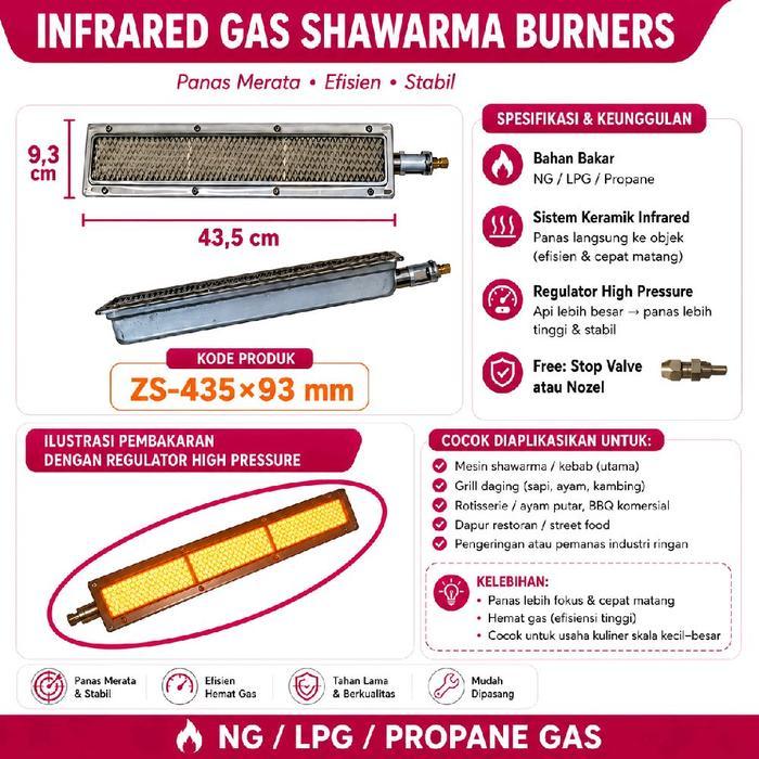 Infrared Ceramic Gas Burner ZS435 ZS-435 43,5 x 9,3cm Stainless Steel ZS435 HD-435 Pemanas Industri 