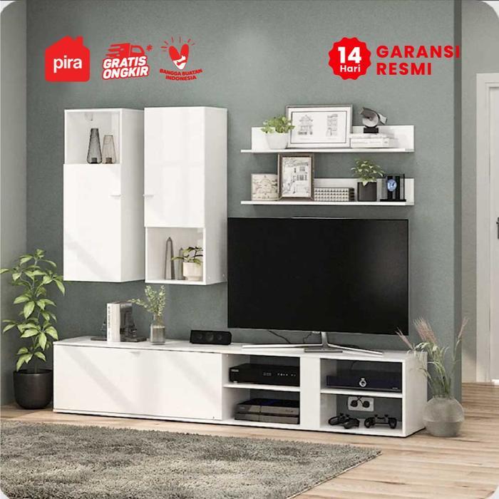 Pira Bavarian - Uranus WU GL Rak Dinding / Rak TV Putih Glossy / White Glossy - WHITE GLOSSY, Standa